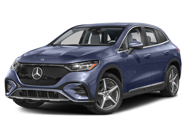 Front 3/4 view of a dark blue Mercedes-Benz EQE SUV.