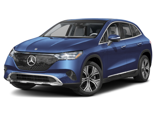 Front 3/4 view of a navy blue 2023 Mercedes-Benz EQE SUV.
