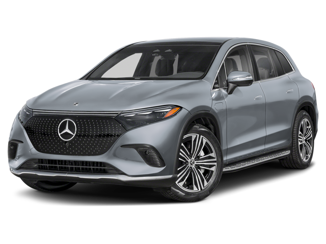 A silver Mercedes-Benz Electric EQE SUV, angled slightly right on a black background.