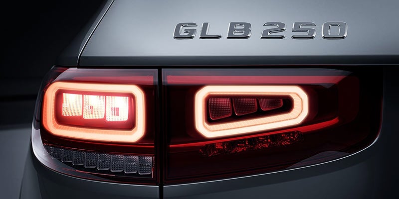 Close-up of modern LED taillights on a silver Mercedes-Benz SUV