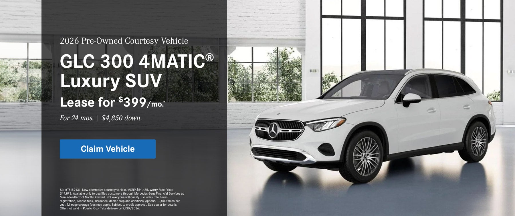 GLC 300 4MATIC® Lease for $399/mo. for 24 mos. with $4,850 d